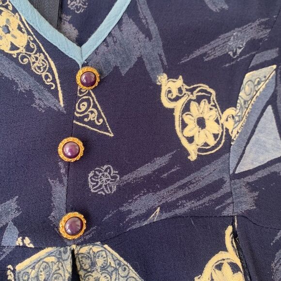 ELAINE SEINFELD BLOSSOM Blue Navy 90s Maxi Dress Geo Floral Print - Picture 5 of 8